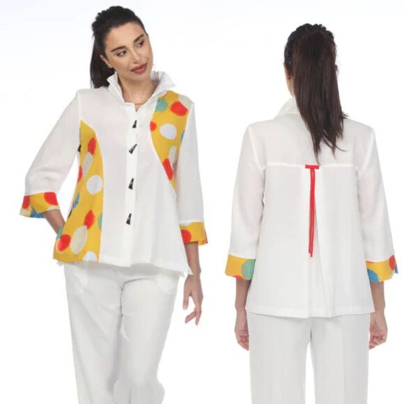 Moonlight Y&S Tunic Top Womens XL Geometric Colorful Toggle Button Art to Wear - Picture 1 of 16